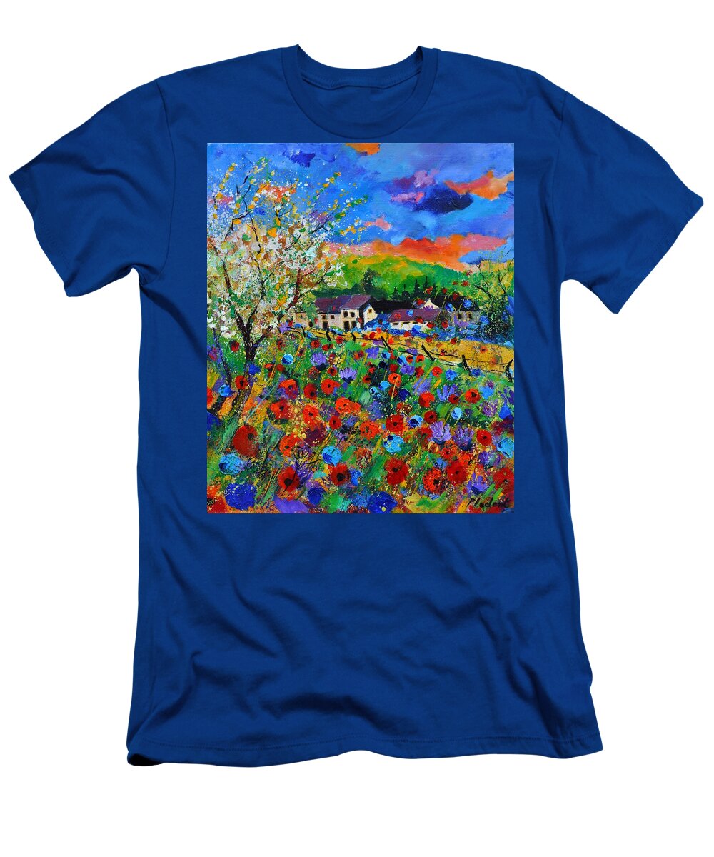 Poppies T-Shirt featuring the painting Poppies in Sorinnes by Pol Ledent