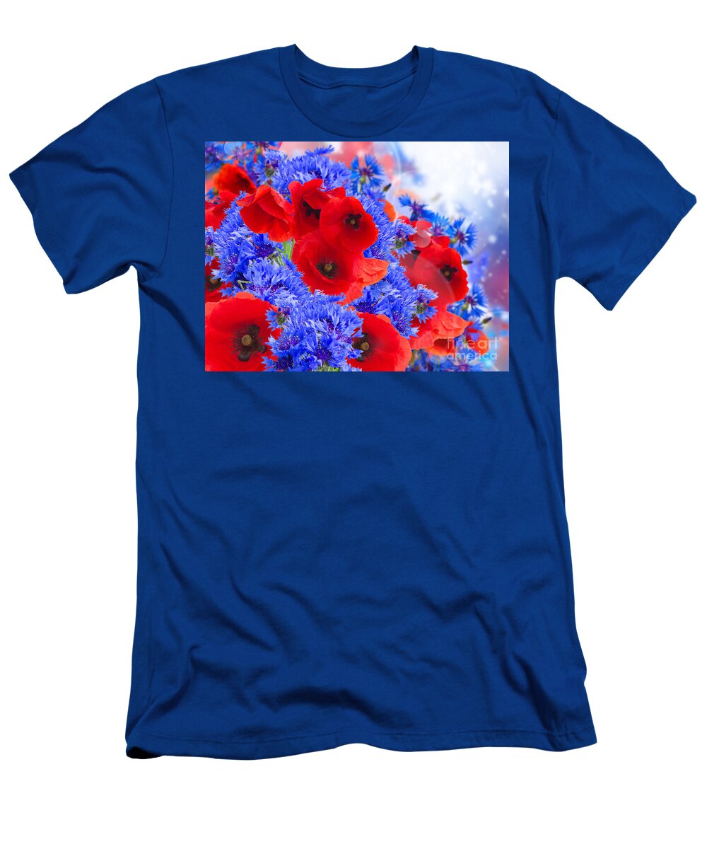 Poppy T-Shirt featuring the photograph Poppy and Cornflower Flowers by Anastasy Yarmolovich