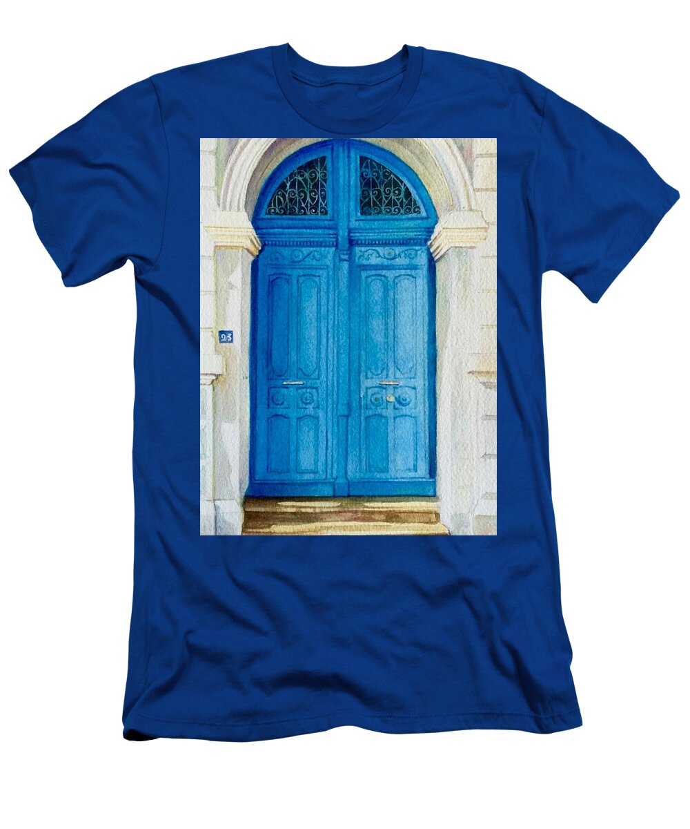 Porte T-Shirt featuring the painting Porte Bleue de l'Ancien Notaire by Francoise Chauray