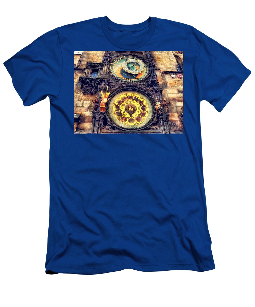 Praha T-Shirt featuring the painting Prague Clock Orloj watercolor by Justyna Jaszke JBJart