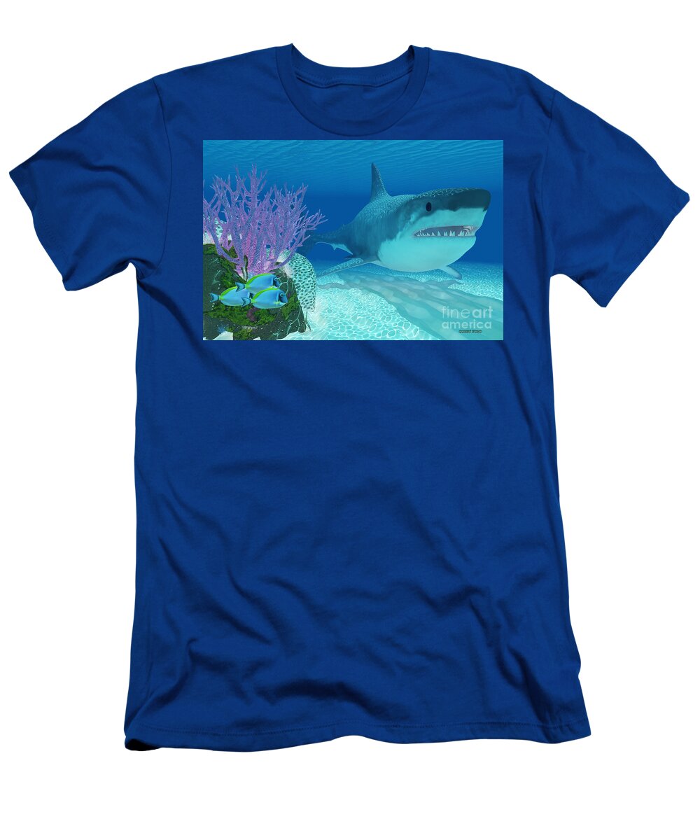 Megalodon T-Shirt featuring the painting Prehistoric Megalodon Shark by Corey Ford