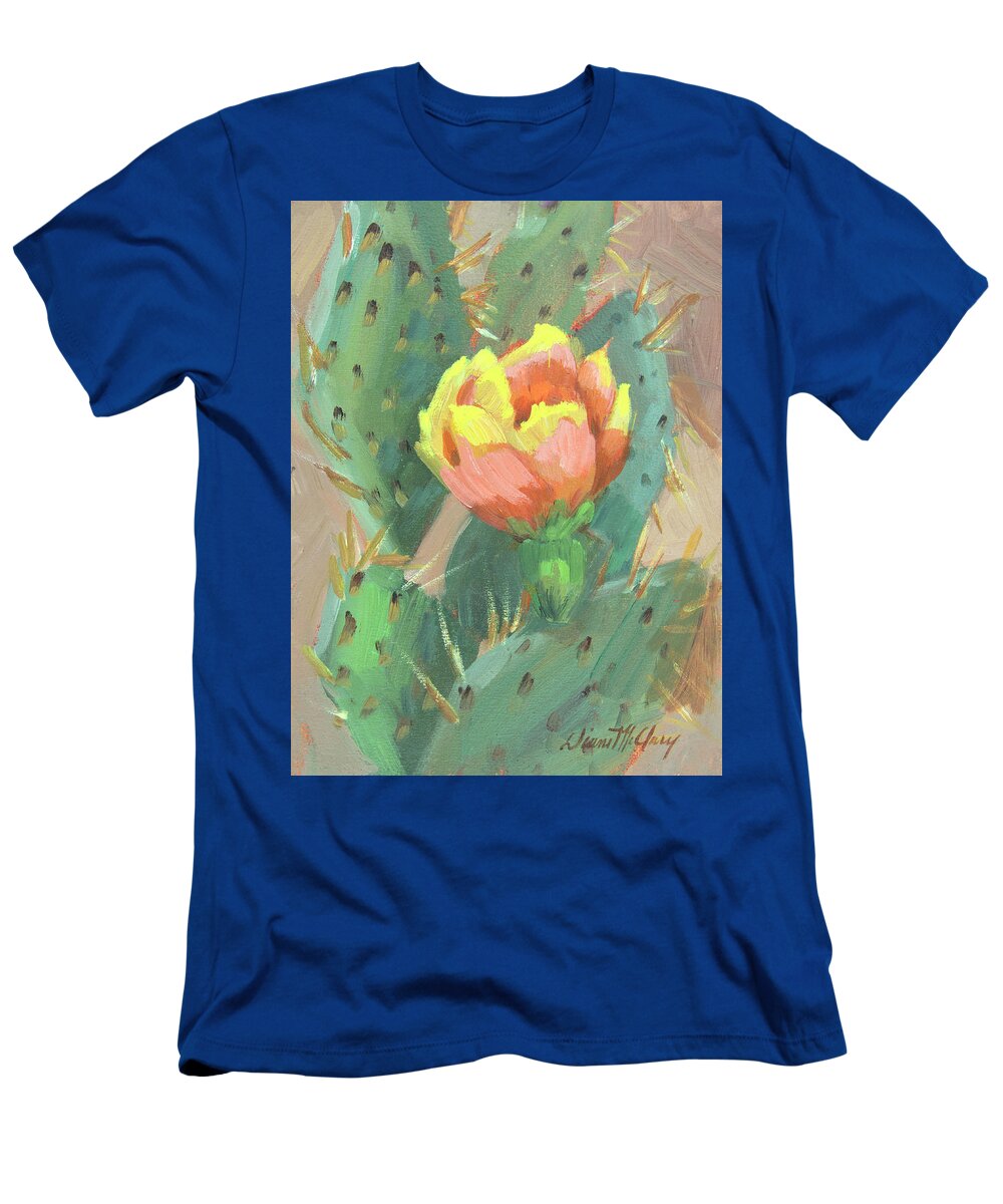 Cactus T-Shirt featuring the painting Prickly Pear Cactus Bloom by Diane McClary