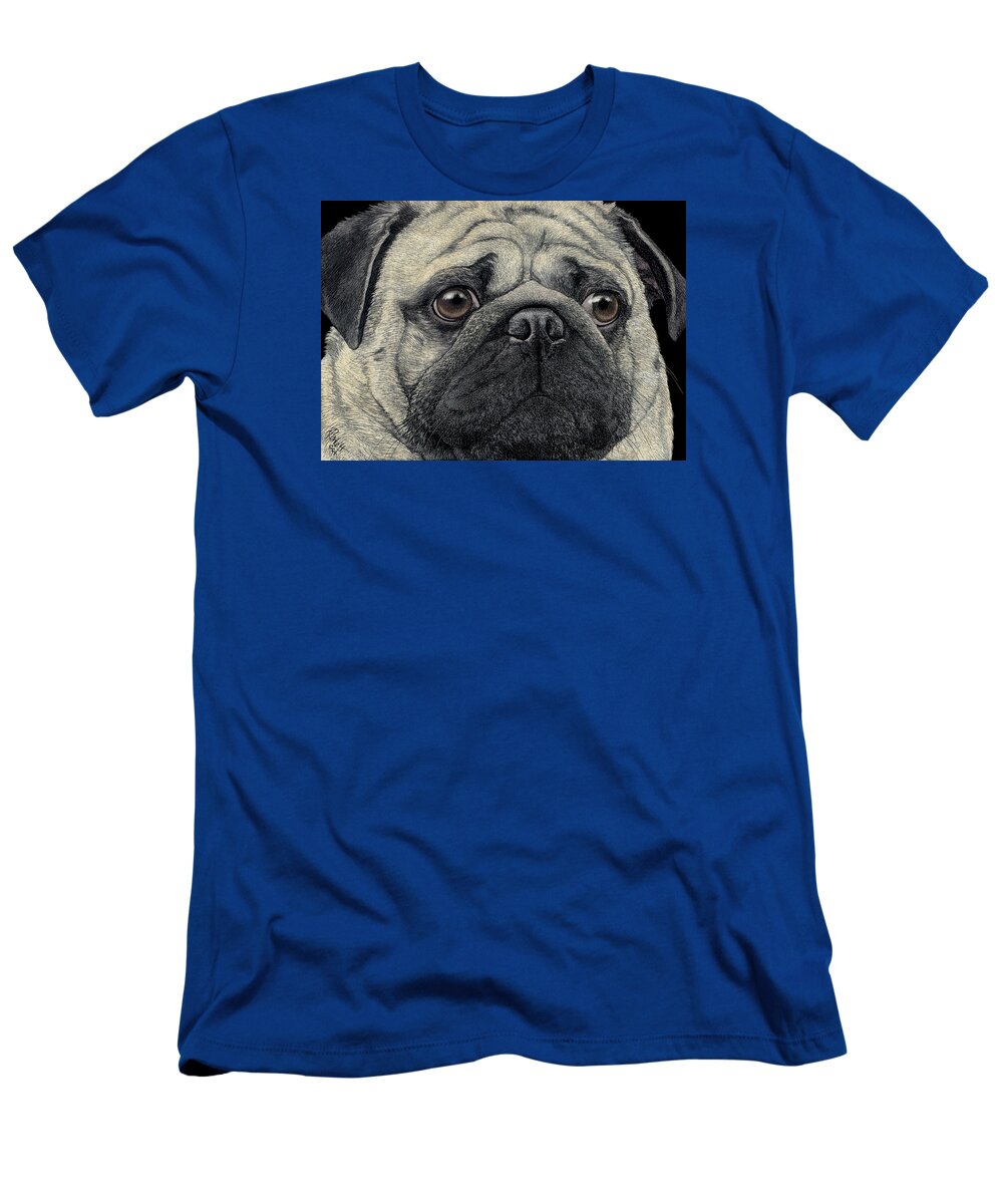 Dog T-Shirt featuring the drawing Pugshot by Ann Ranlett