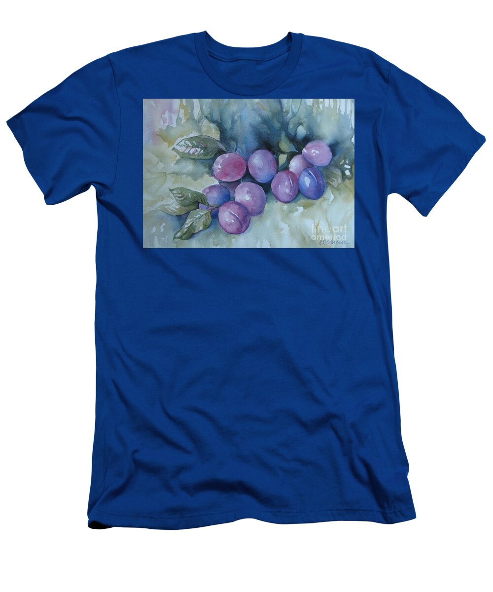Plums T-Shirt featuring the painting Purple plums by Elena Oleniuc