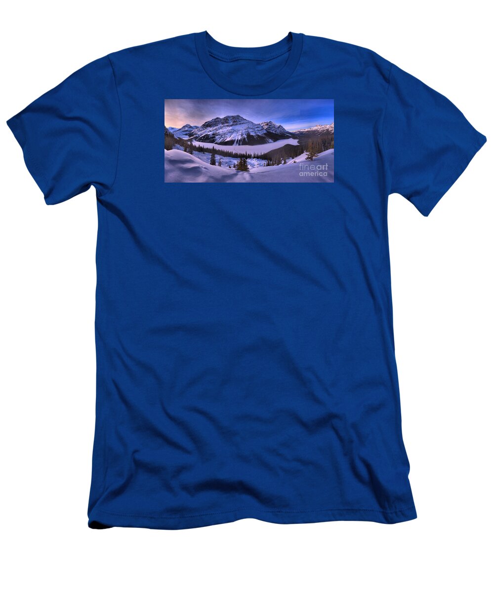 Peyto Lake T-Shirt featuring the photograph Purple Skies At Peyto Lake by Adam Jewell