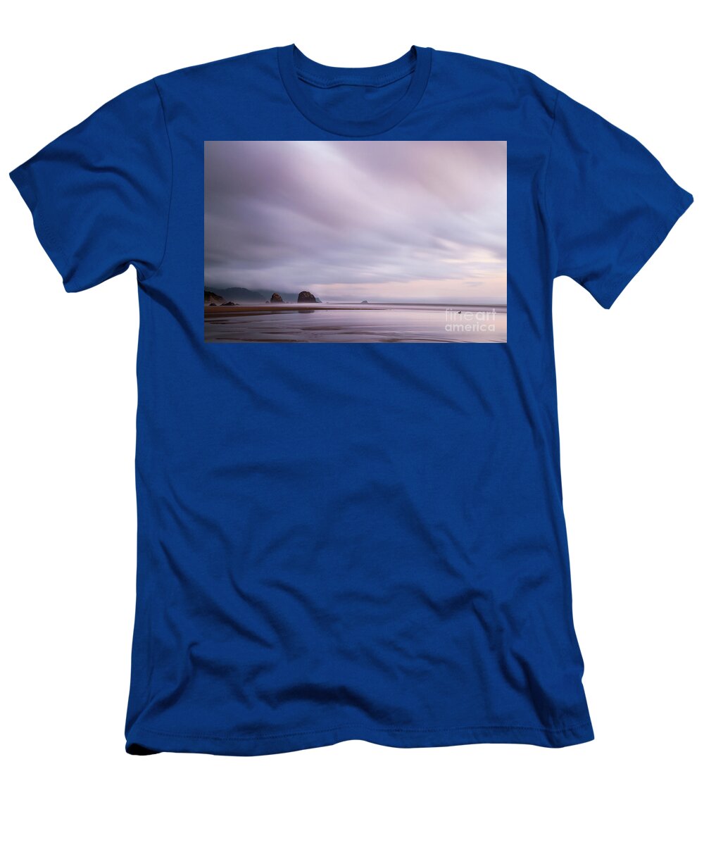 Haystack Rock T-Shirt featuring the photograph Purple wisp in the morning by Paul Quinn