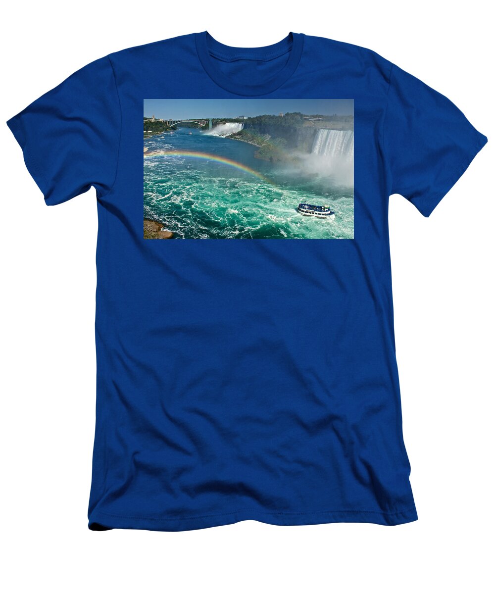 Amercian Falls T-Shirt featuring the photograph Rainbow over the Falls by Kathi Isserman
