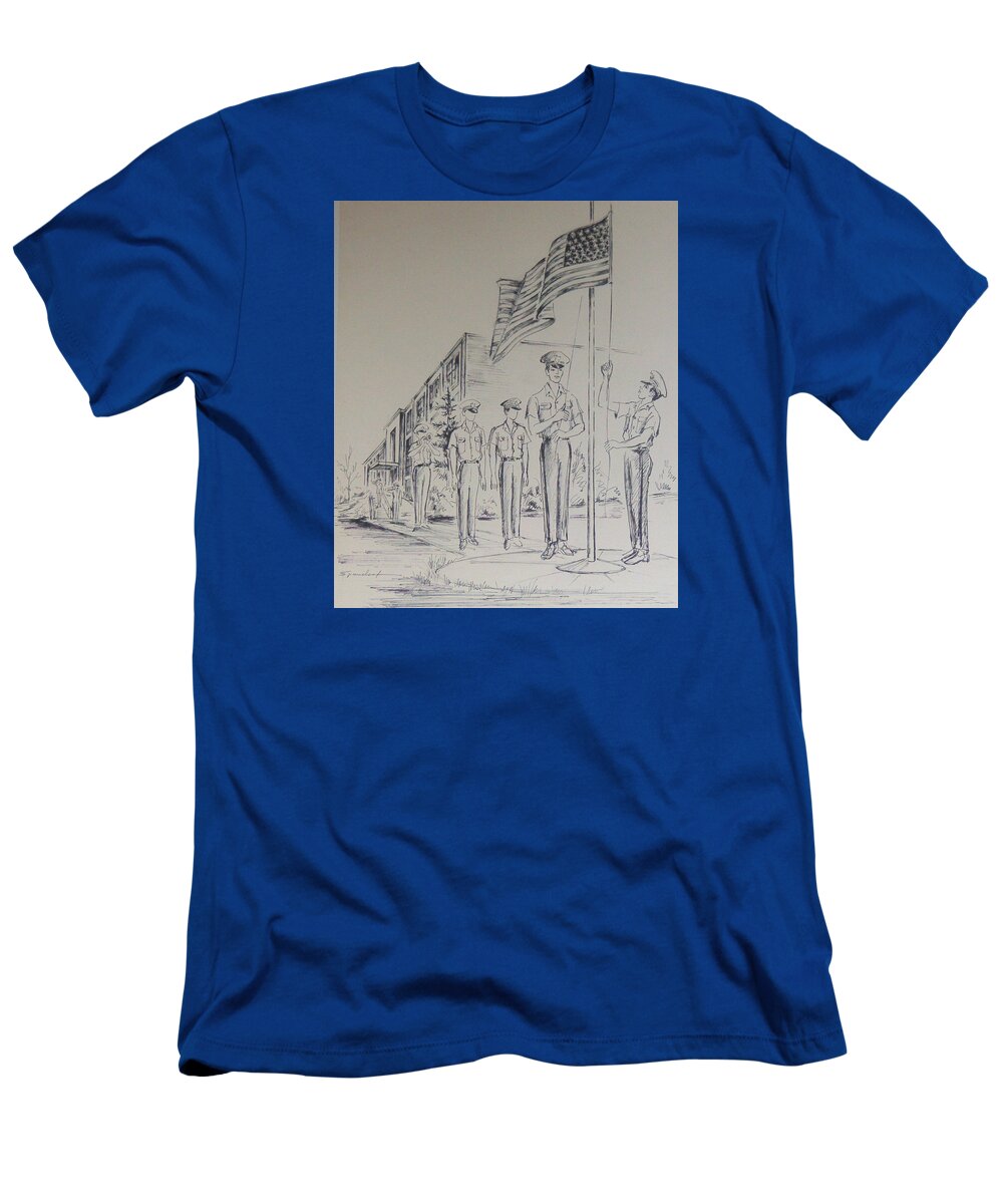 Soldiers T-Shirt featuring the drawing Raising the Flag by Lily Spandorf
