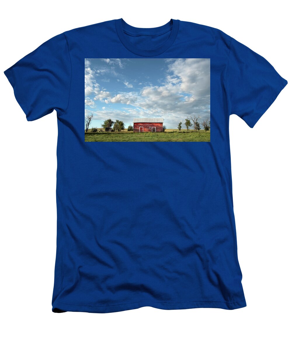 Barn T-Shirt featuring the photograph Red Barn on the Prairie by Angela Moyer