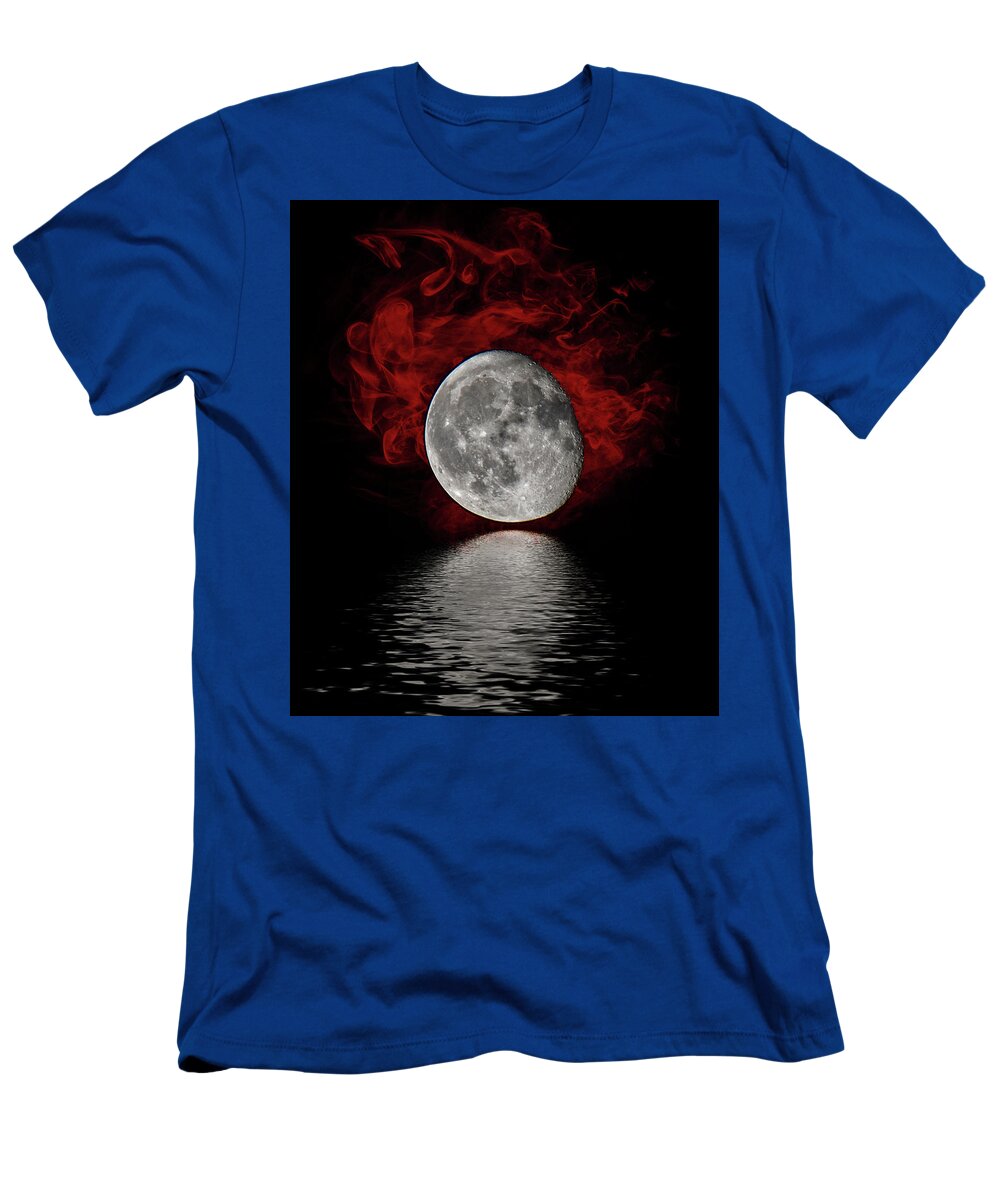  T-Shirt featuring the photograph Red Cloud with Moon over Water by Jeffrey Platt