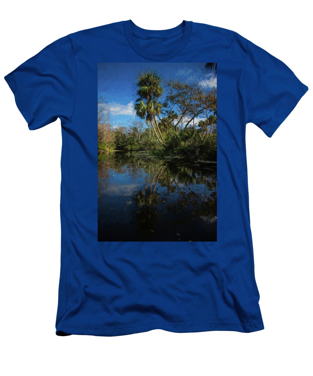 Clouds T-Shirt featuring the photograph Reflections in the Tropics Oil Painting by Debra and Dave Vanderlaan