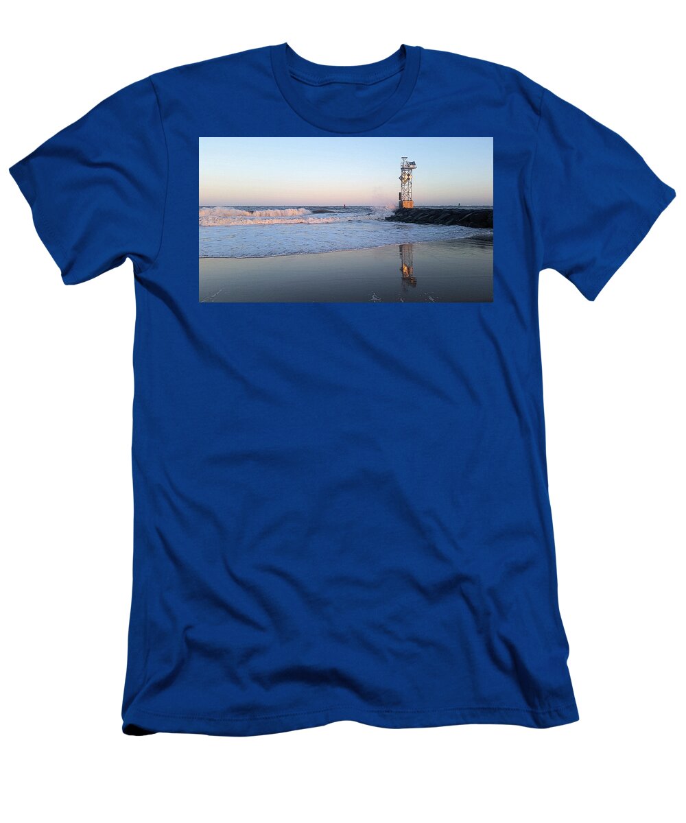 Ocean T-Shirt featuring the photograph Reflections of the Inlet Jetty by Robert Banach