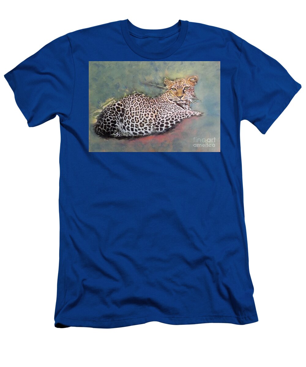 Leopard T-Shirt featuring the painting Resting Leopard by Richard James Digance