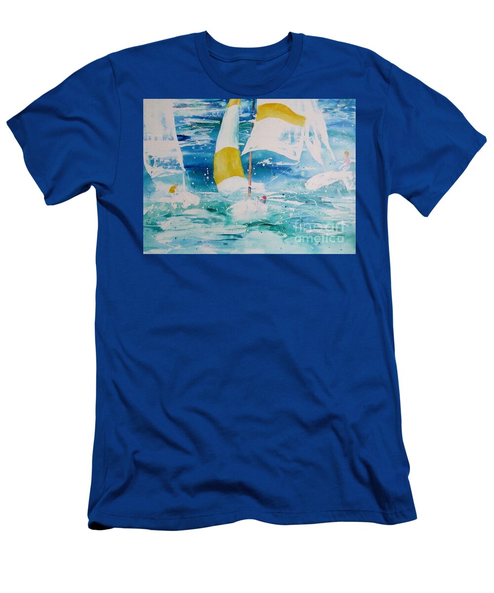 Yachts T-Shirt featuring the painting Riding The Wind by John Nussbaum