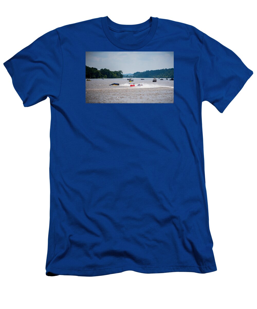 Riverfront Roar T-Shirt featuring the photograph Riverfront Roar- Taking The Turn by Holden The Moment