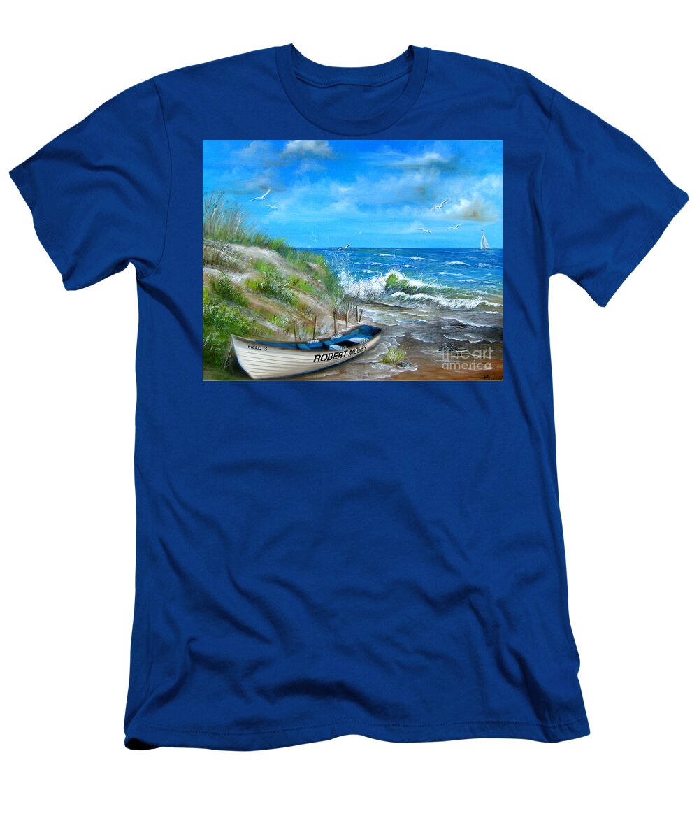 Robert T-Shirt featuring the painting Robert Moses Beach by Bella Apollonia