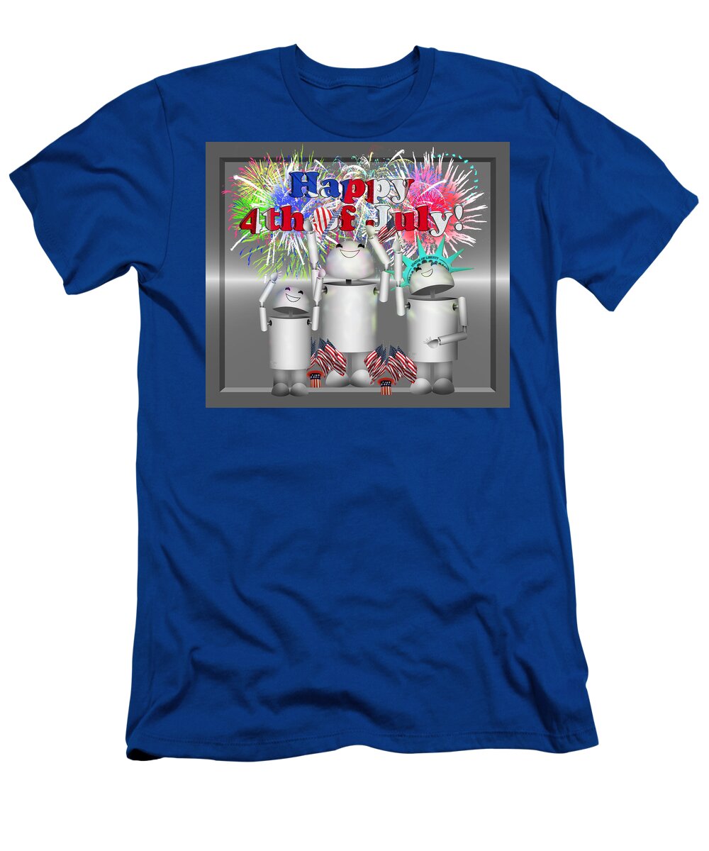  T-Shirt featuring the mixed media Robo-x9 Celebrates Freedom by Gravityx9 Designs