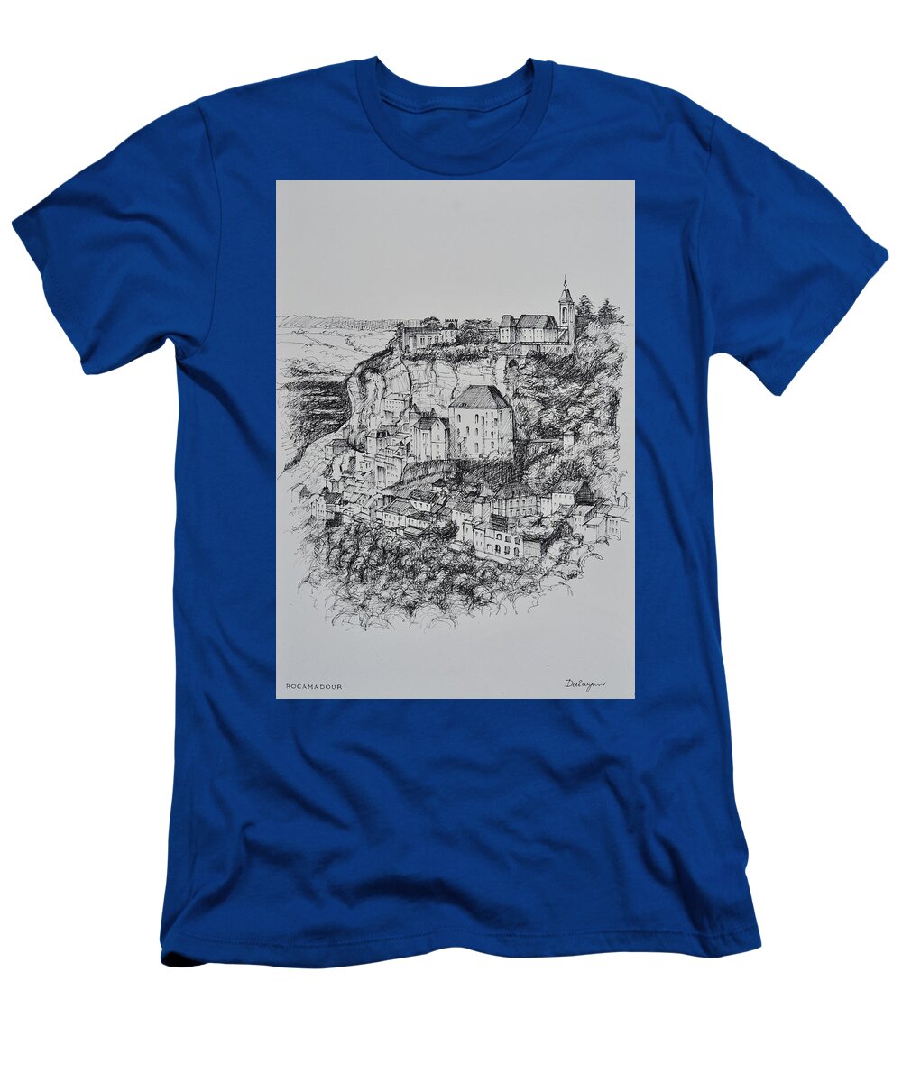 France T-Shirt featuring the drawing Rocamadour South Central France by Dai Wynn