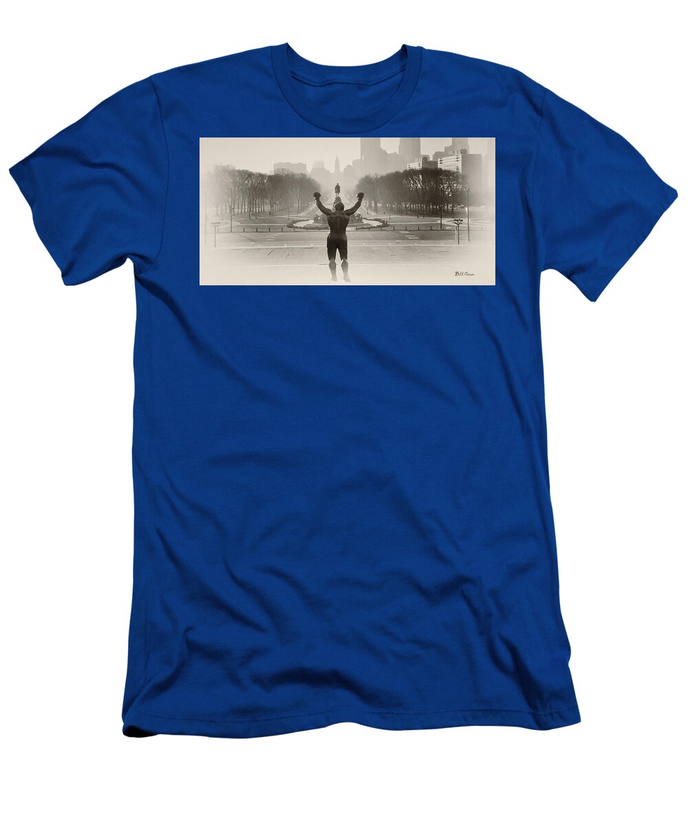 Rocky T-Shirt featuring the photograph Rocky on the Parkway by Bill Cannon
