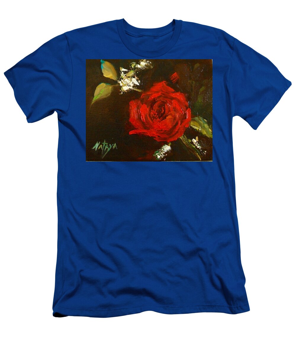 Red T-Shirt featuring the painting Rose Passion by Nataya Crow