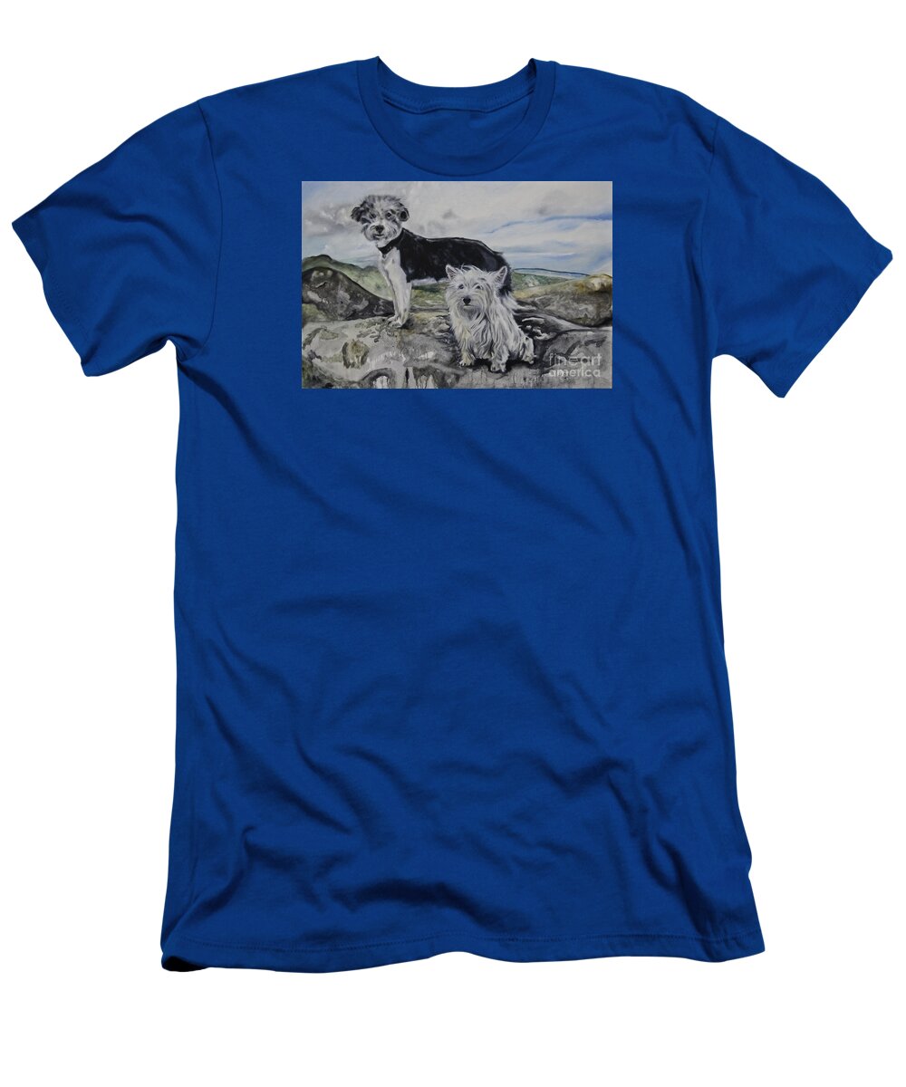 Bearded Terrier T-Shirt featuring the painting Roxie And Skye by James Lavott