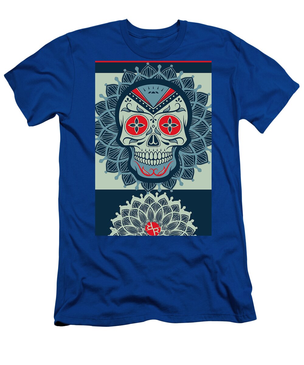 Skull T-Shirt featuring the painting Rubino Rise Skull Reb Blue by Tony Rubino
