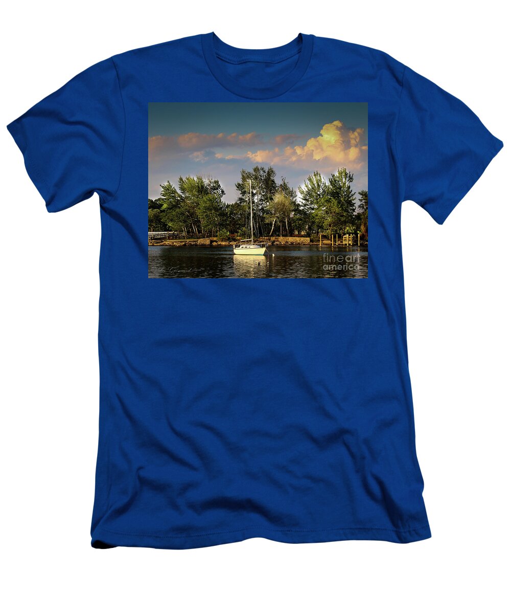 Boat T-Shirt featuring the photograph Sailboat in the bay by Les Greenwood