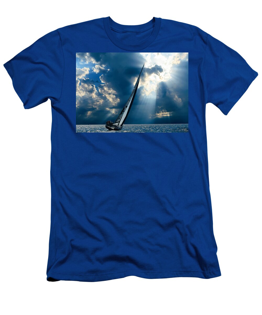 Photography T-Shirt featuring the photograph Sailing boats at sea , Photography , by Jean Francois Gil