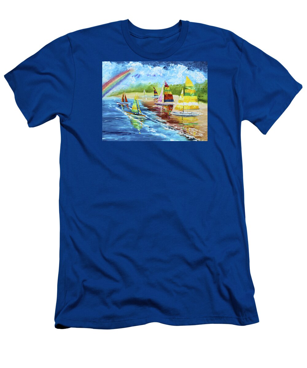Caribbean House T-Shirt featuring the painting Sails on the Beach by Kevin Brown