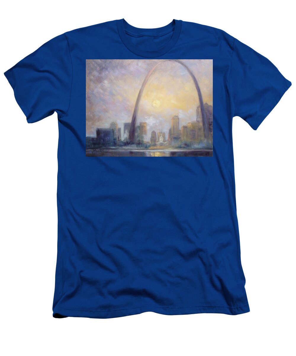 Saint Louis T-Shirt featuring the painting Saint Louis Skyline - Frosty Day by Irek Szelag