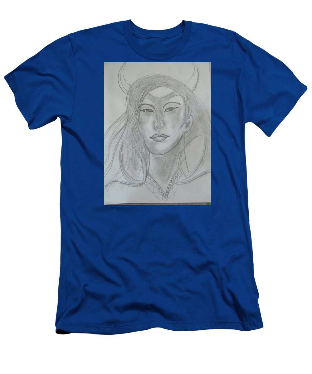 Abstract Warrior Woman Fighter Strong Brave Courageous Tribes Loyal T-Shirt featuring the drawing Samarai Warrior Woman by Sharyn Winters