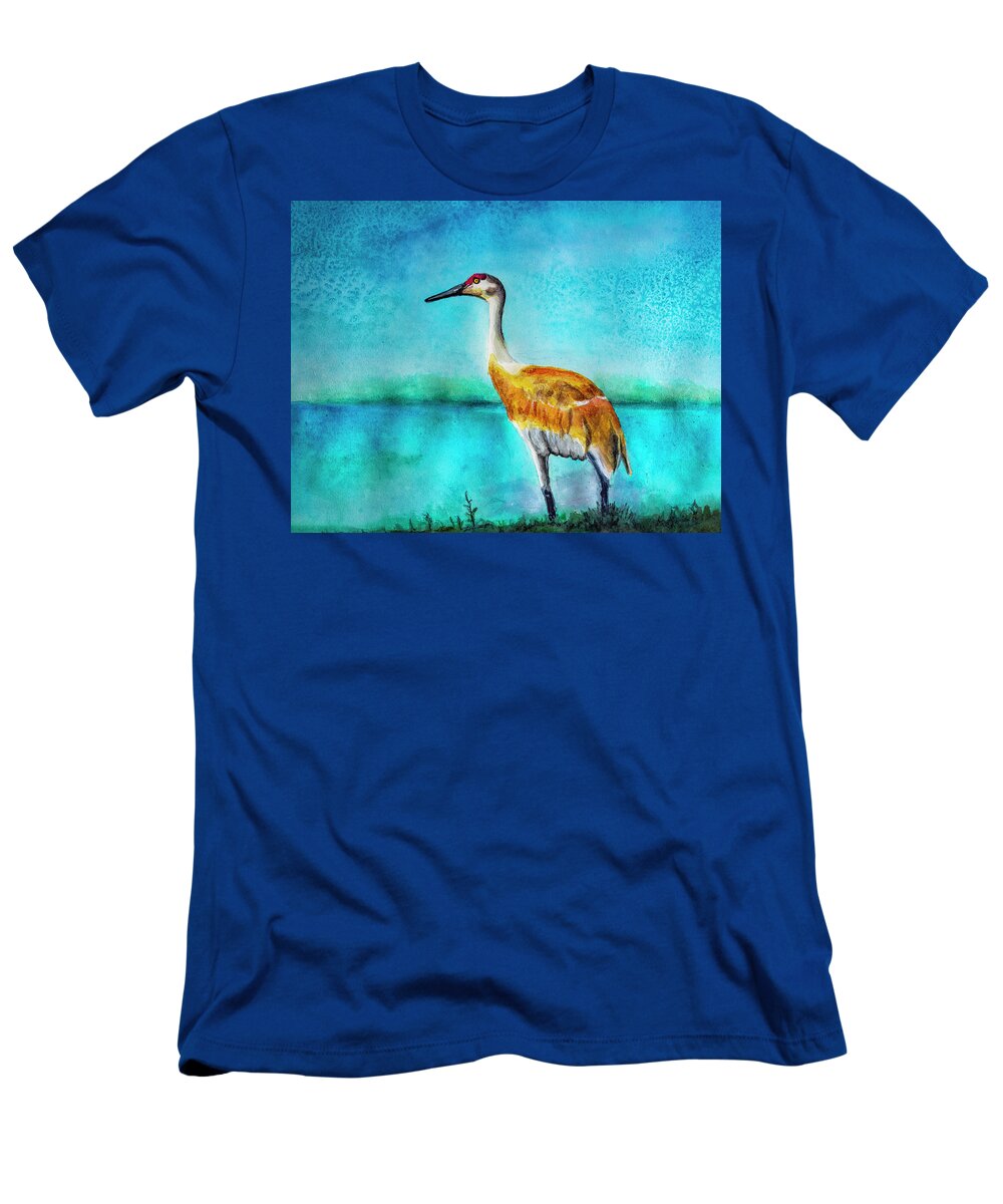 Watercolor T-Shirt featuring the painting Sandhill Crane Watercolor by Rick Mosher
