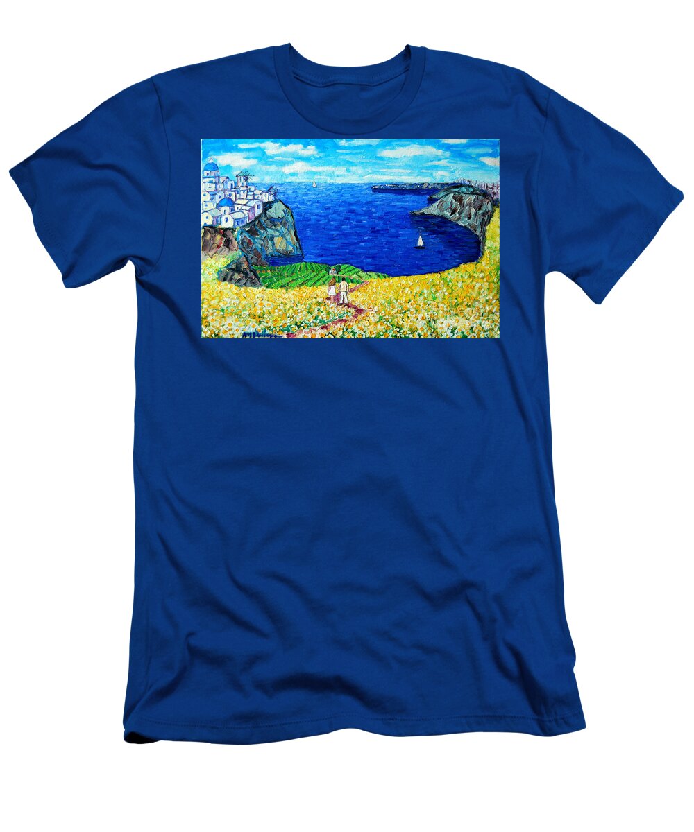 Santorini T-Shirt featuring the painting Santorini Honeymoon by Ana Maria Edulescu