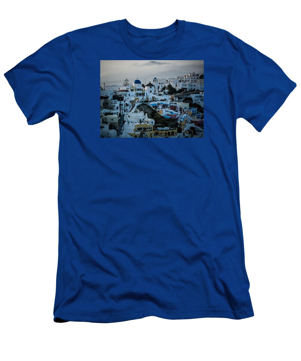 Greece T-Shirt featuring the photograph Santorini Misty Morn by Pamela Newcomb