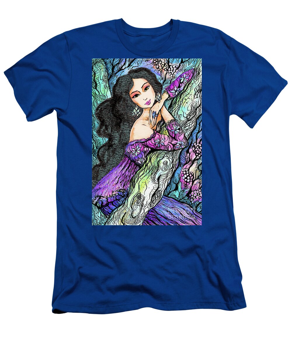Beautiful Woman T-Shirt featuring the painting Sapphire Forest by Eva Campbell