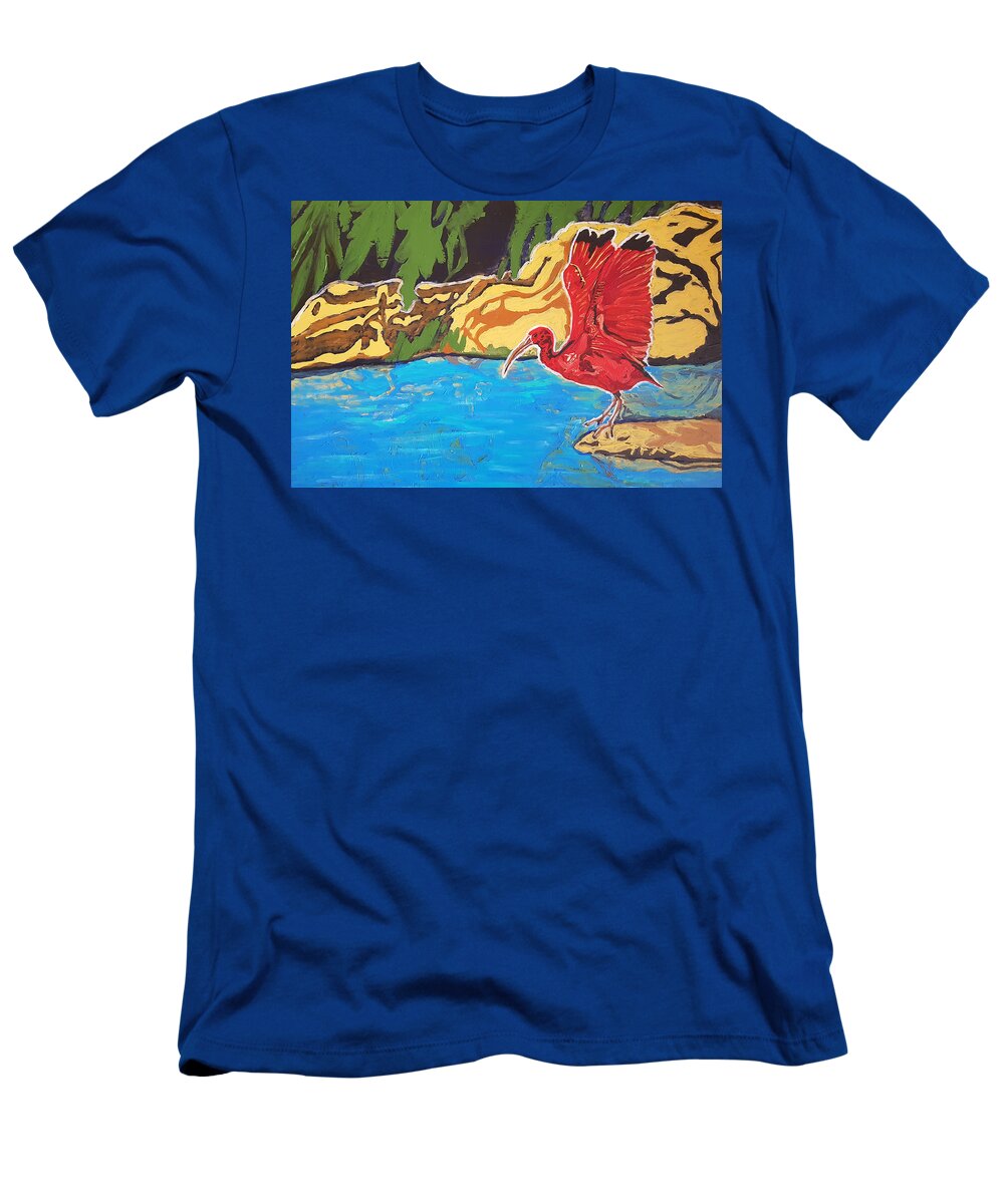 Scarlet Ibis T-Shirt featuring the painting Scarlet Ibis by Rachel Natalie Rawlins