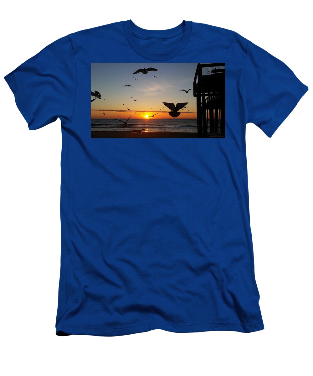 Sun T-Shirt featuring the photograph Seagulls at Sunrise by Robert Banach