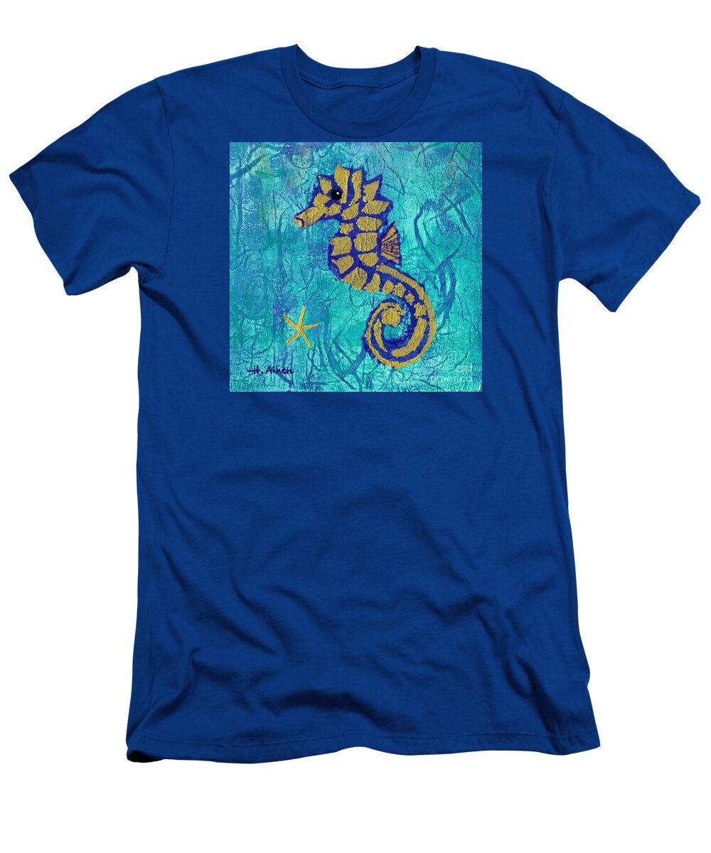 Hao Aiken T-Shirt featuring the painting Seashell On The Seashore #4 - Seahorse by Hao Aiken