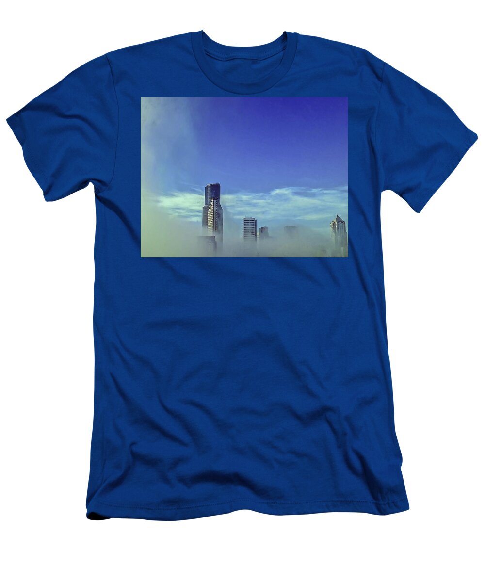 Blue T-Shirt featuring the photograph Seattle Fog Scape by Kathryn Alexander MA