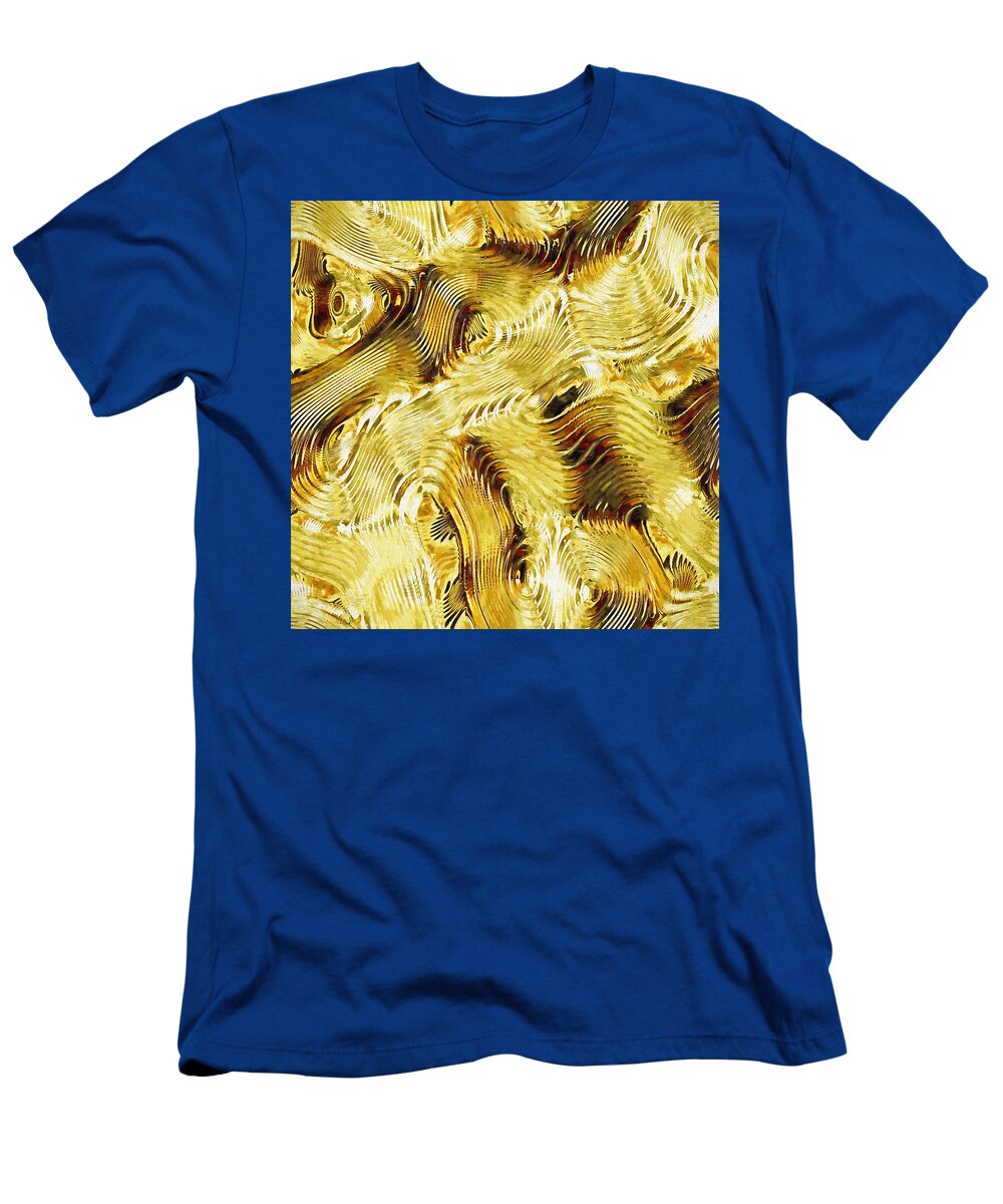 Shades Of Gold Ripples Abstract T-Shirt featuring the digital art Shades of Gold Ripples Abstract by Sandi OReilly
