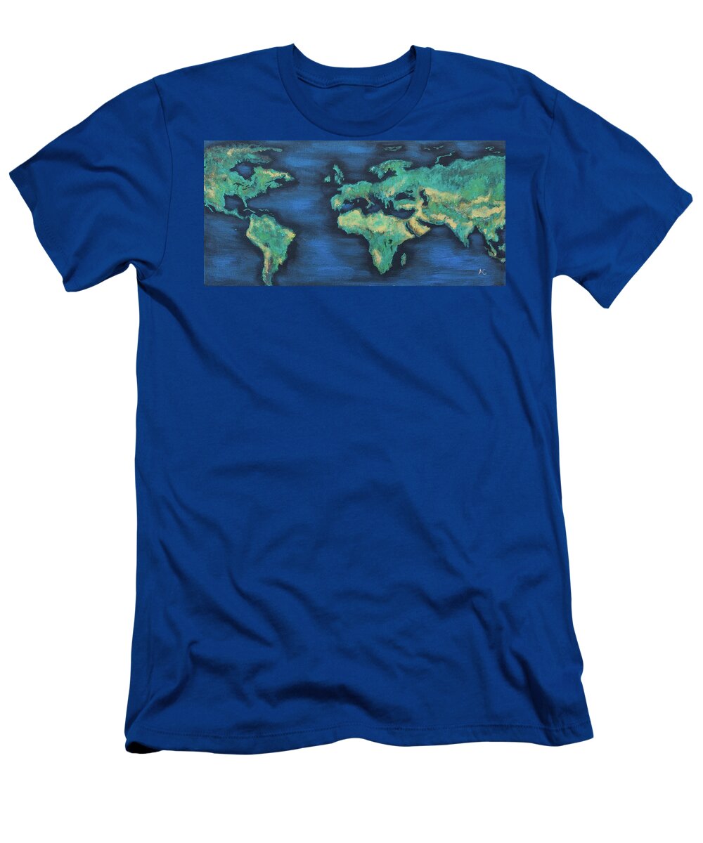 Earth T-Shirt featuring the painting Shimmering Earth by Neslihan Ergul Colley