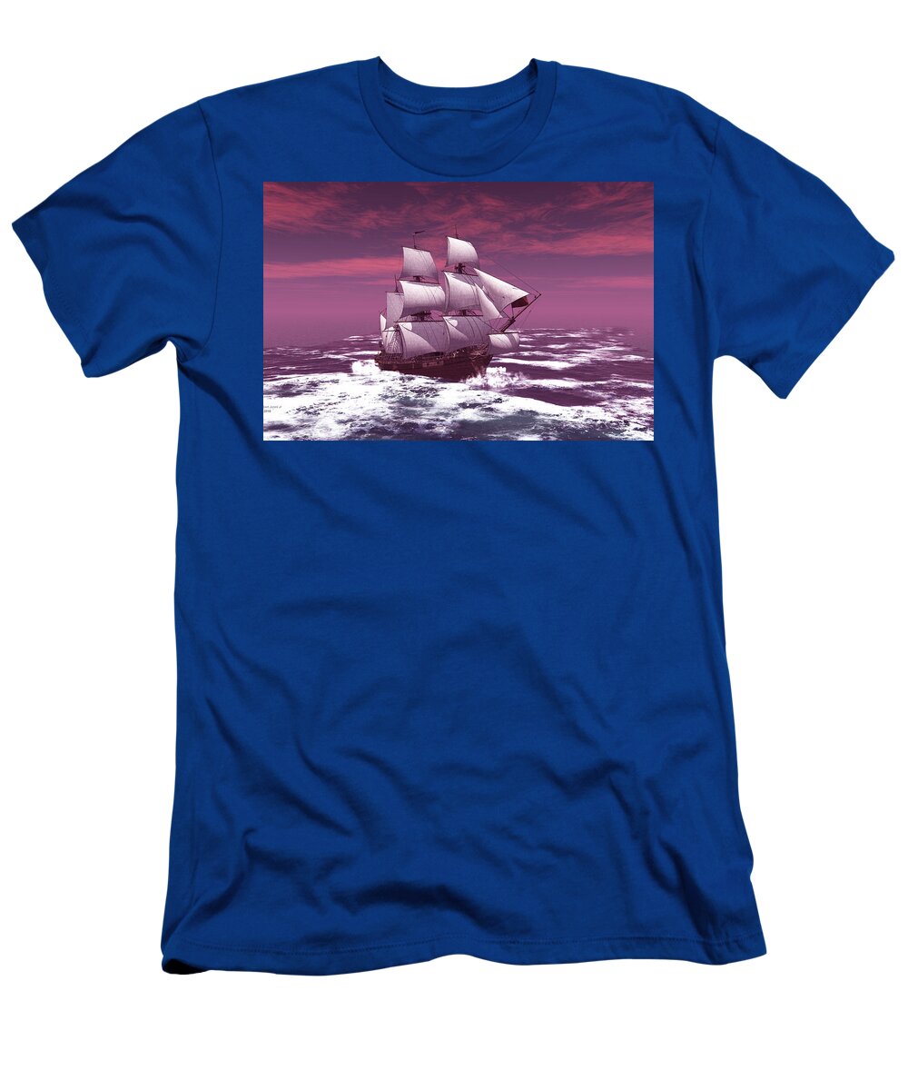 Ship T-Shirt featuring the digital art The sailing ship by John Junek