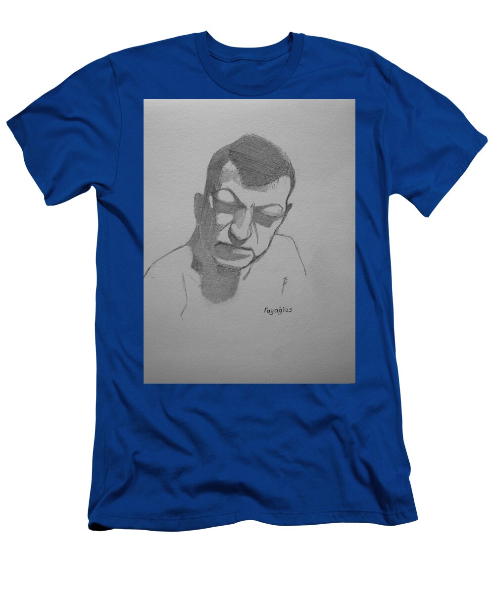 Male T-Shirt featuring the drawing Sketch for Rik by Ray Agius
