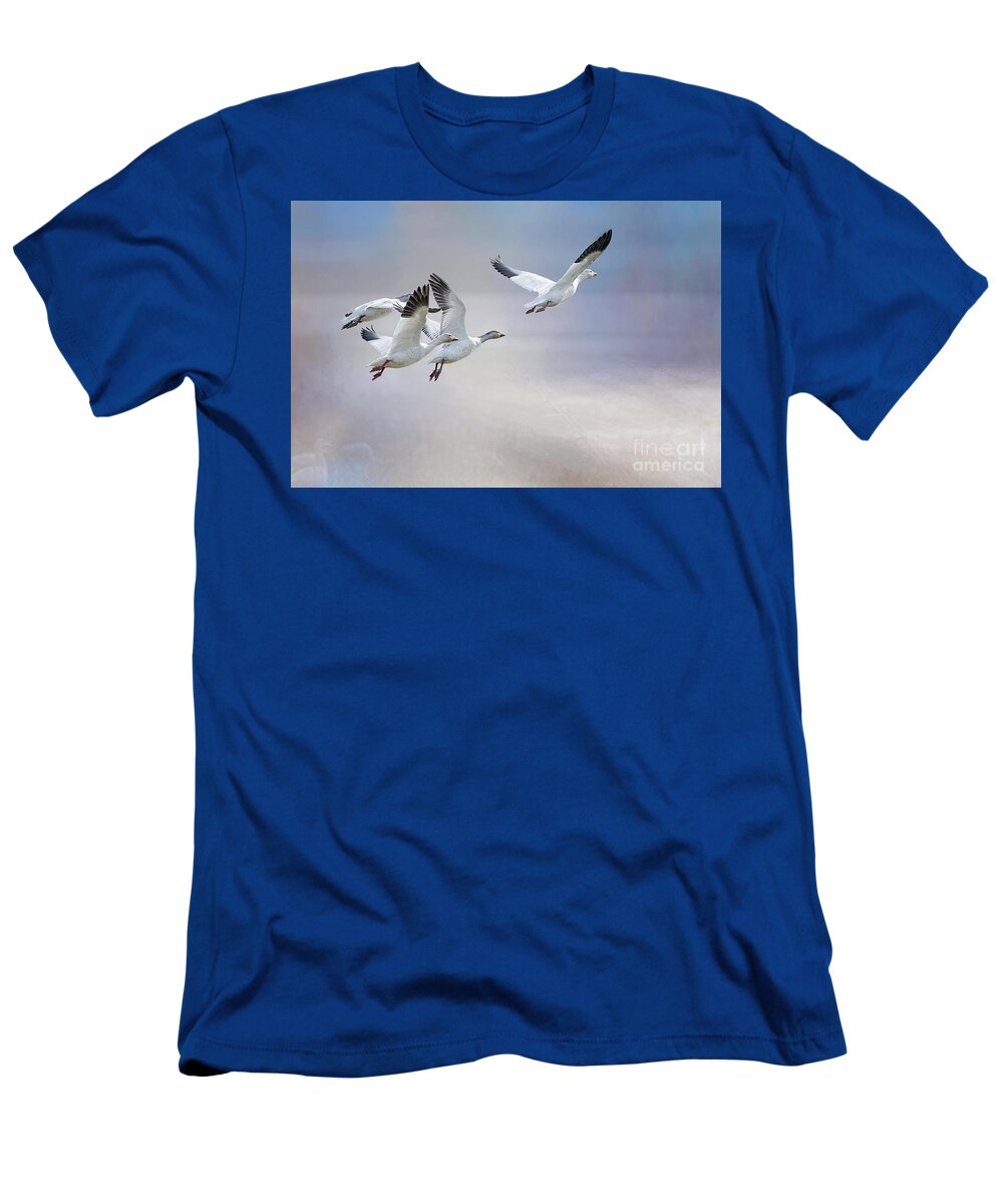 Snow Geese T-Shirt featuring the photograph Snow Geese in Flight by Bonnie Barry