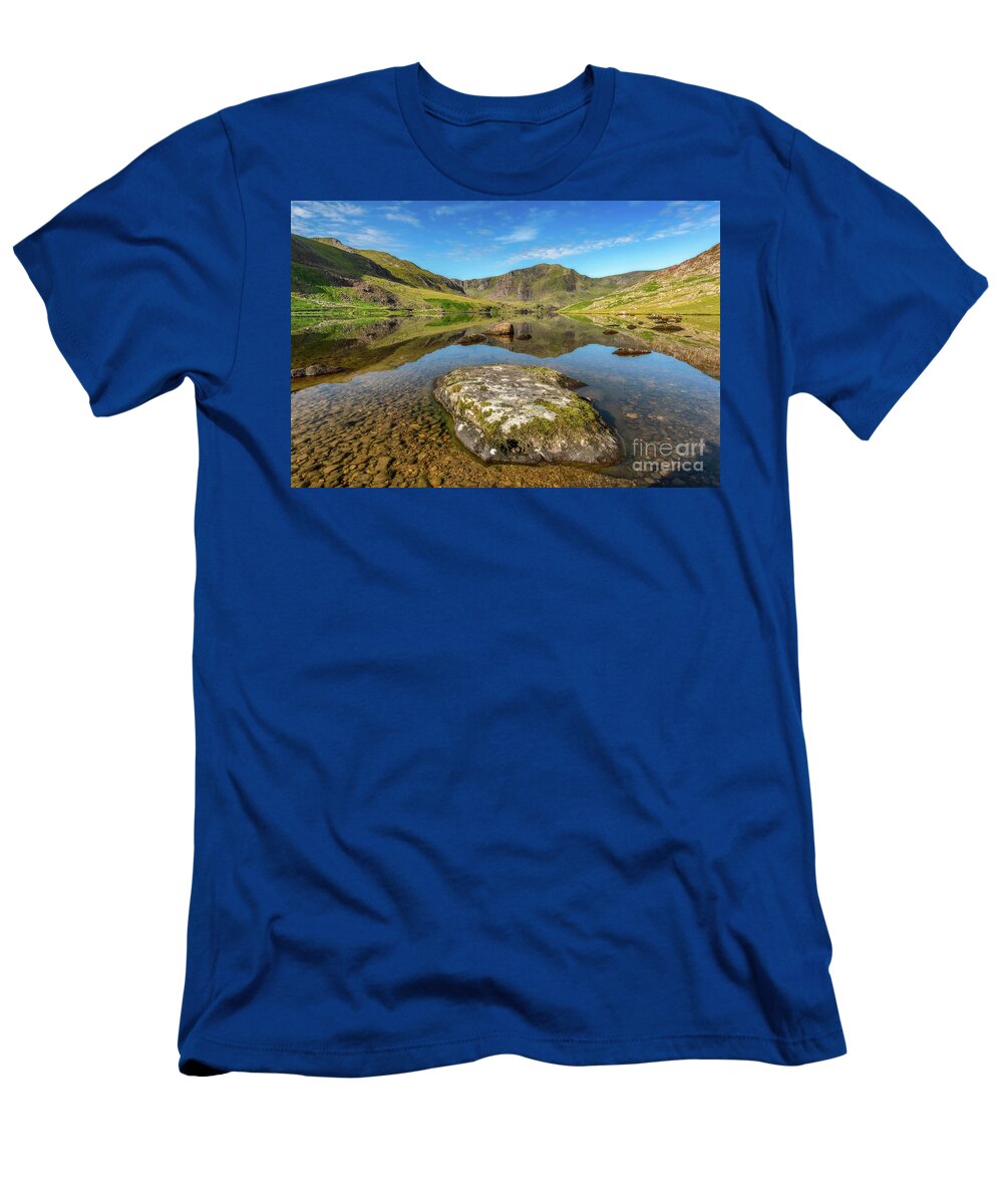Llyn Ogwen T-Shirt featuring the photograph Snowdonia Mountain Reflections by Adrian Evans