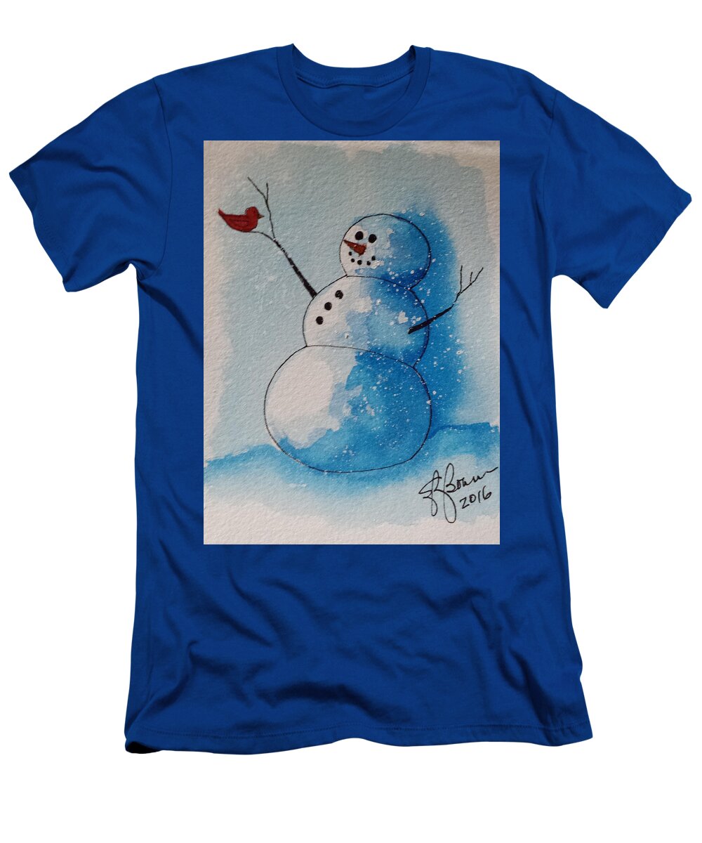 Snowman T-Shirt featuring the painting Snowman 2016  2 by Elise Boam