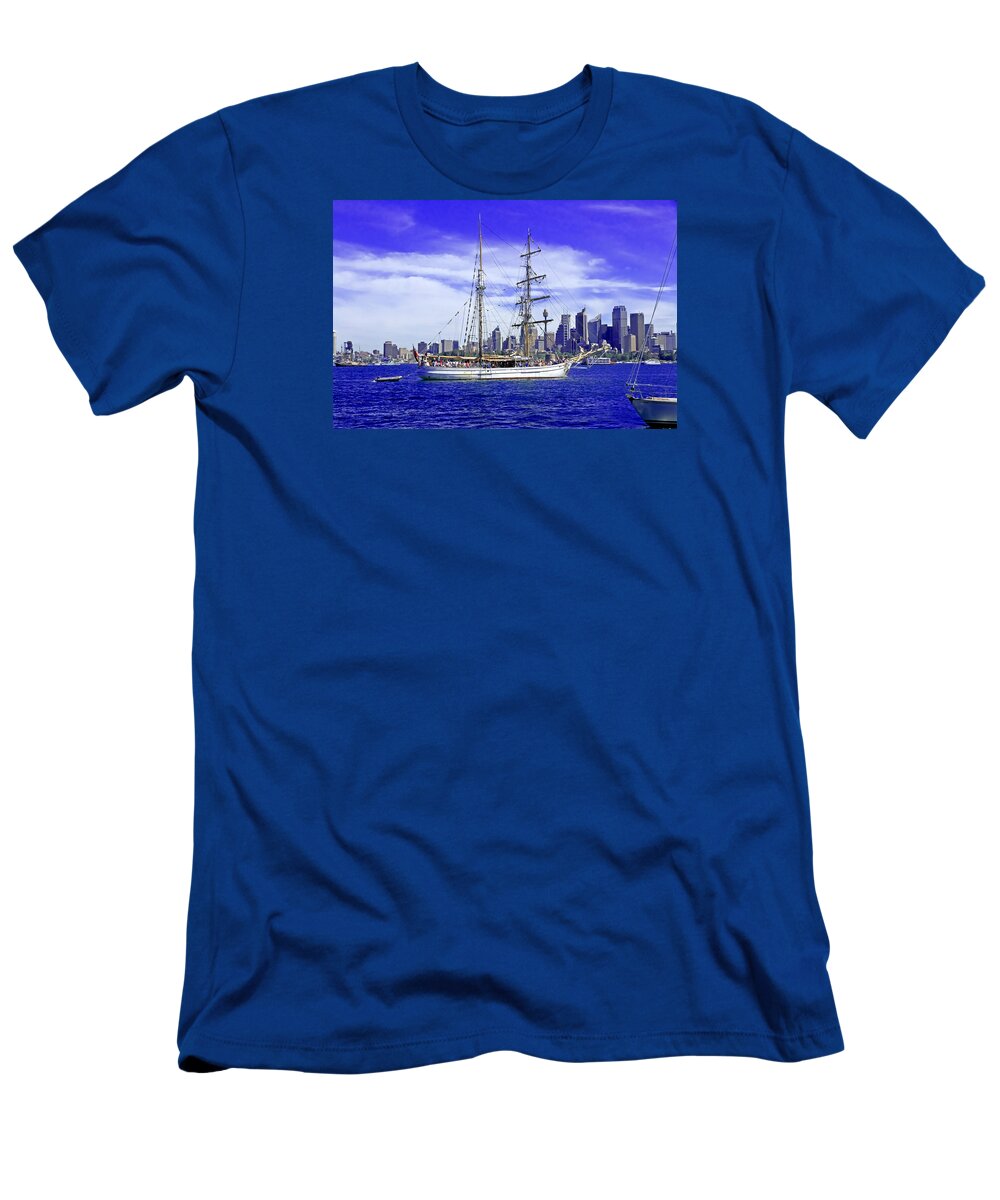 Soren Larsen T-Shirt featuring the photograph Soren Larsen Sailing Past City Of Sydney by Miroslava Jurcik