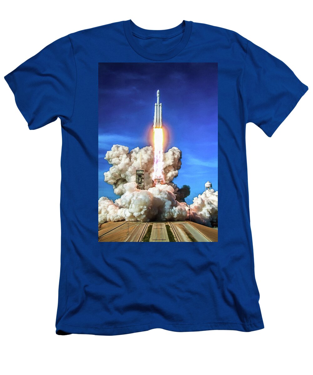 Falcon Heavy T-Shirt featuring the photograph SpaceX Falcon Heavy Rocket launch by Matthias Hauser