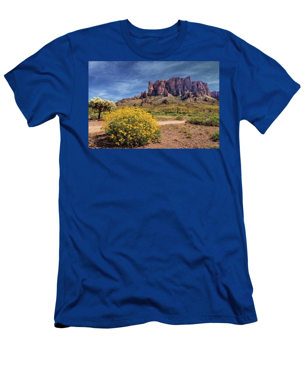 Superstition Mountains T-Shirt featuring the photograph Springtime In The Superstition Mountains by James Eddy