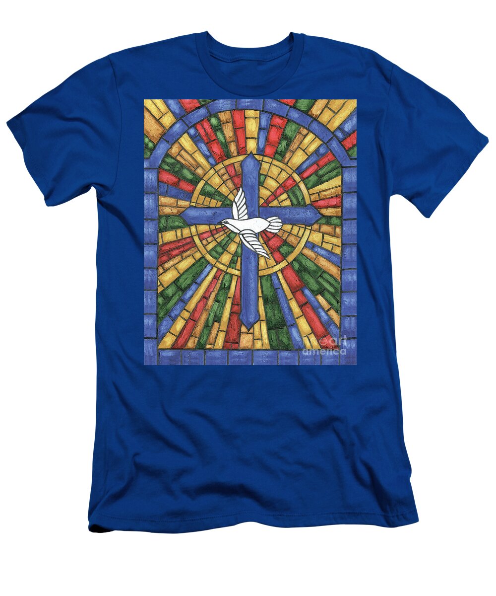 Dove T-Shirt featuring the painting Stained Glass Cross by Debbie DeWitt
